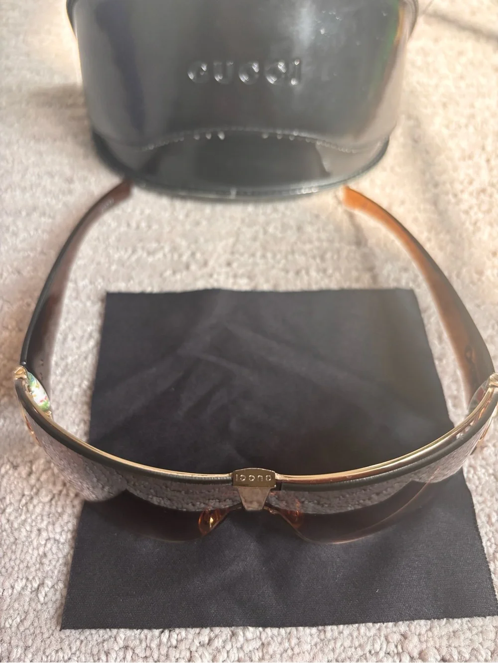 Gucci Brown Gradient Shield Horsebit Floral Vintage Sunglasses